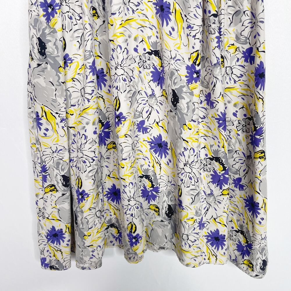Parker Small S Gray Purple Yellow Silk Floral Dress Sweetheart Neckline Zip Back - Picture 4 of 12